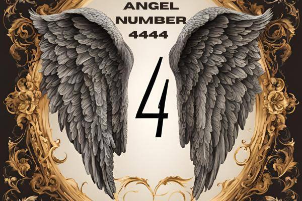 Illuminated number 4444 in the sky representing the 4444 angel number meaning and its spiritual significance